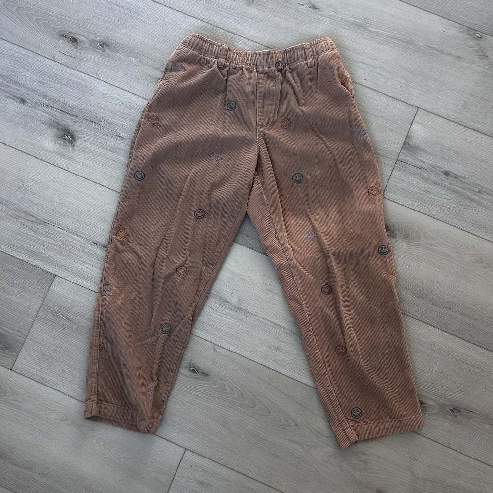 Urban Outfitters Tan Corduroy Smiley Face Embroidered Pants